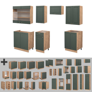 Vicco Cucina componibile Quercia verde-oro Country/oro Power 240 cm senza piano di lavoro