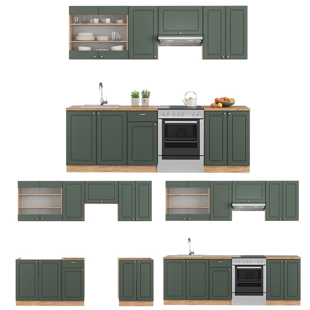 Vicco Cucina componibile Quercia verde-oro Country/oro Power 240 cm , PL Marmo