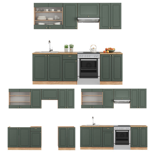 Vicco Cucina componibile Quercia verde-oro Country/oro Power 240 cm , PL Marmo