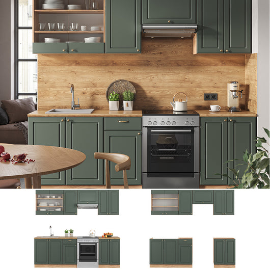 Vicco Cucina componibile Quercia verde-oro Country/oro Power 240 cm senza piano di lavoro