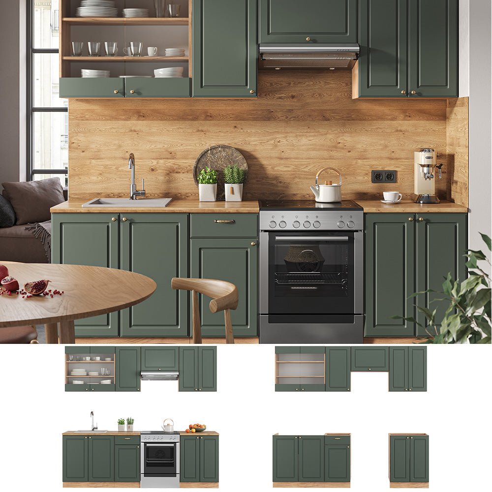 Vicco Cucina componibile Quercia verde-oro Country/oro Power 240 cm , PL Marmo