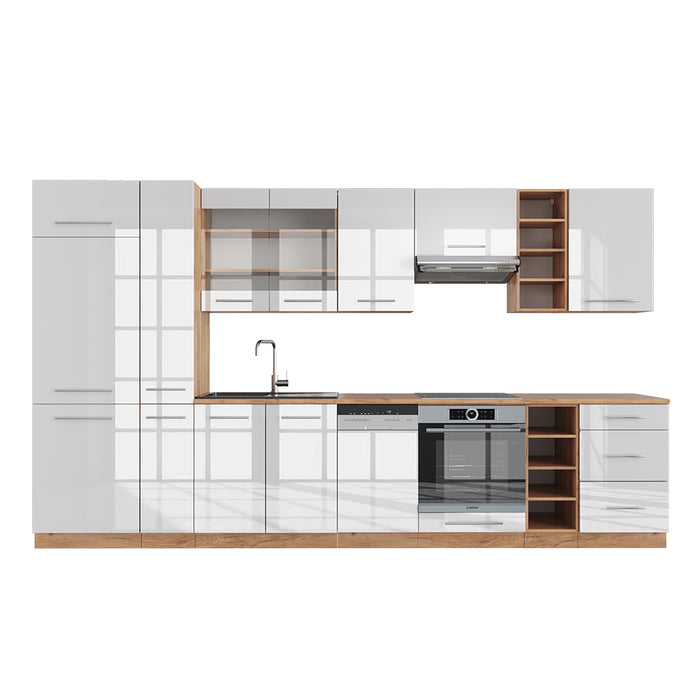 Vicco Cucina componibile Bianco lucido/oro power oak 355 cm senza piano di lavoro