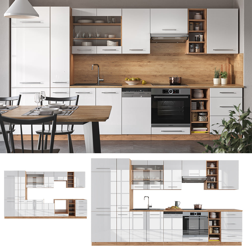 Vicco Cucina componibile Bianco lucido/oro power oak 355 cm , PL Rovere