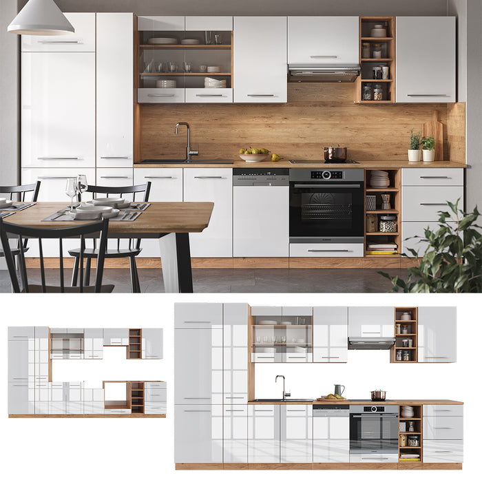 Vicco Cucina componibile Bianco lucido/oro power oak 355 cm , PL Rovere