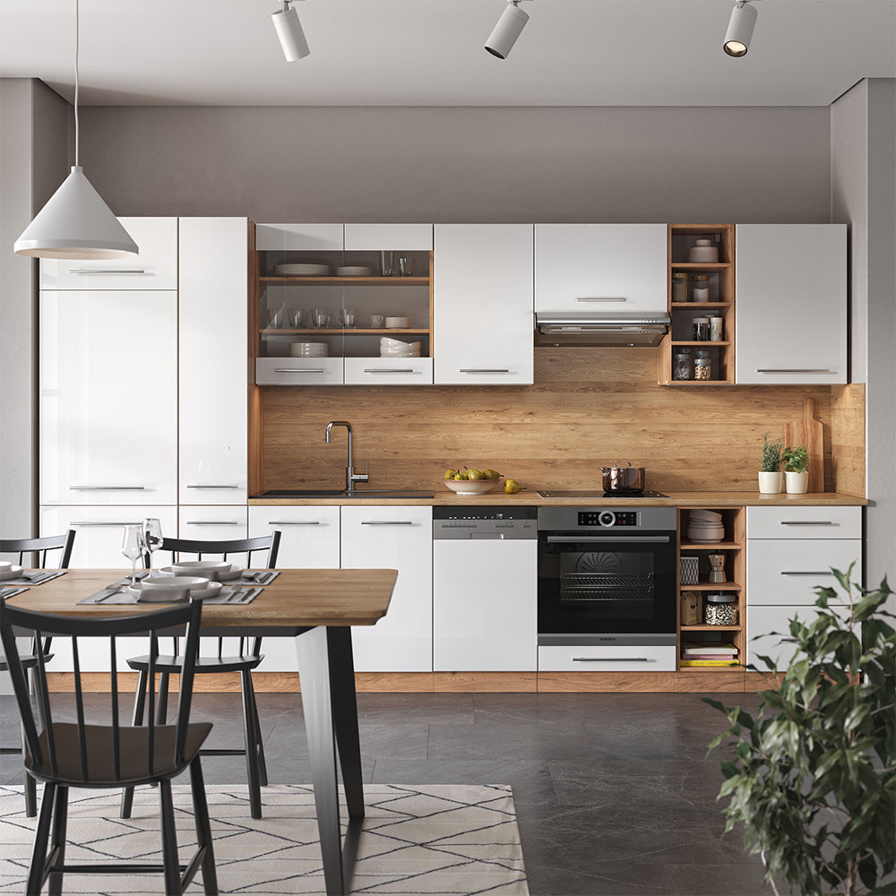 Vicco Cucina componibile Bianco lucido/oro power oak 355 cm senza piano di lavoro