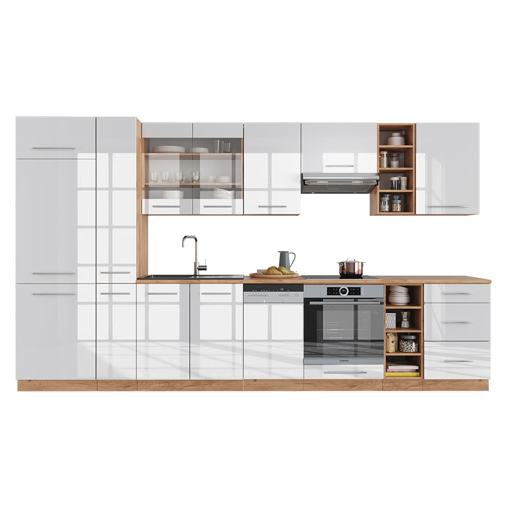 Vicco Cucina componibile Bianco lucido/oro power oak 355 cm senza piano di lavoro