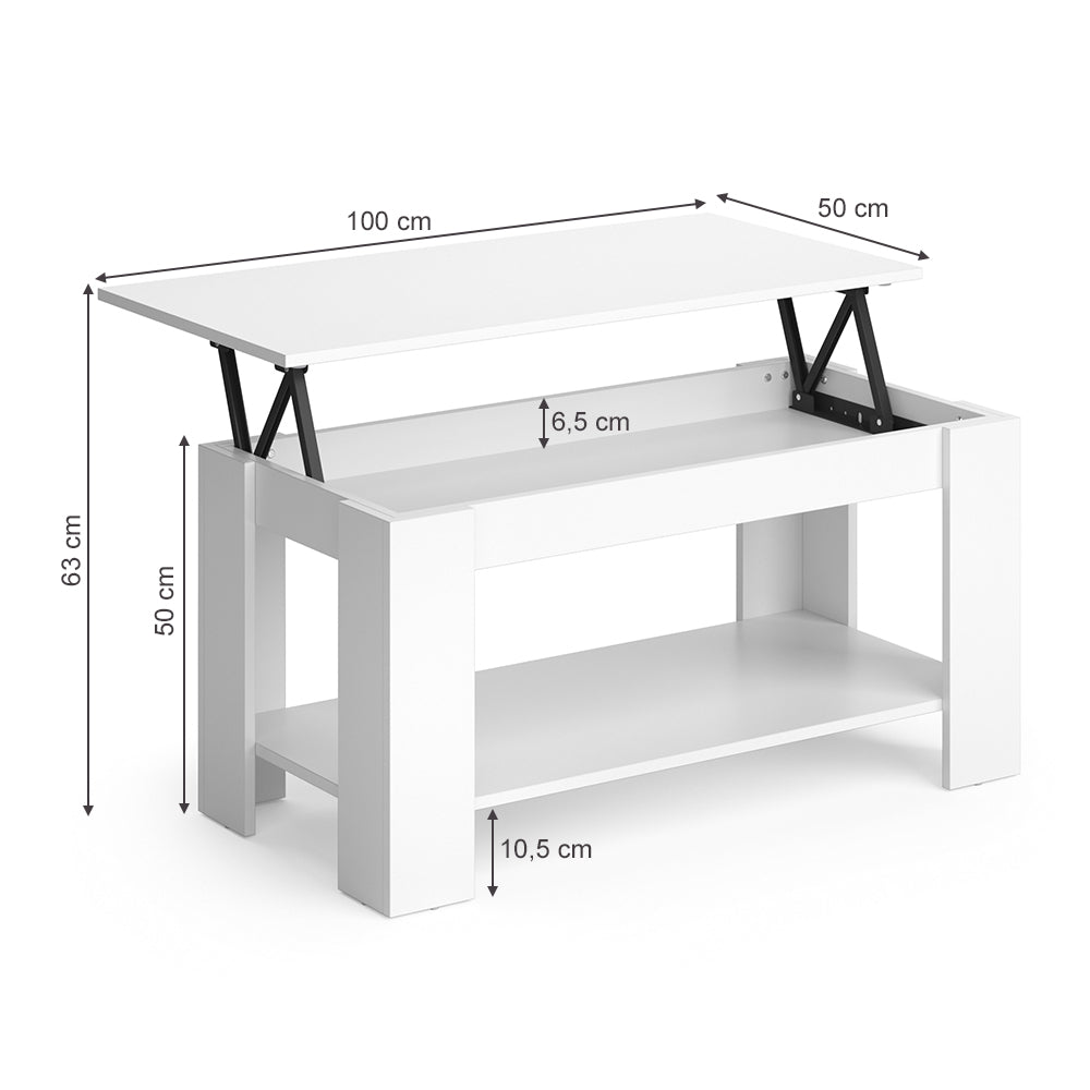 Vicco Tavolino soggiorno Bianco 100 x 50 cm con funzione di sollevamento