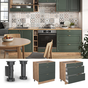 Vicco Mobiletto base per cucina Verde-oro Country House 80 cm con 3 cassetti, PL Rovere