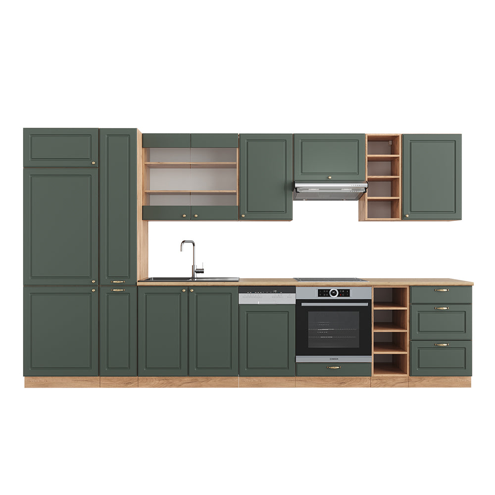 Vicco Cucina componibile Quercia verde-oro Country/oro Power 355 cm senza piano di lavoro