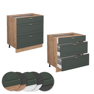 Vicco Mobiletto base per cucina Verde-oro Country House 80 cm con 3 cassetti, PL Rovere