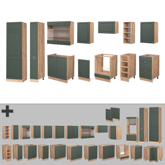 Vicco Cucina componibile Quercia verde-oro Country/oro Power 355 cm , PL Marmo
