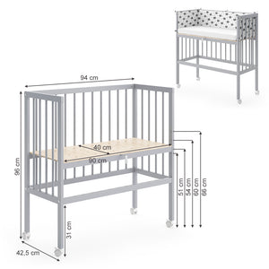 Vitalispa Lettino da attaccare al letto Grigio 94 x 90 cm 1 binario laterale