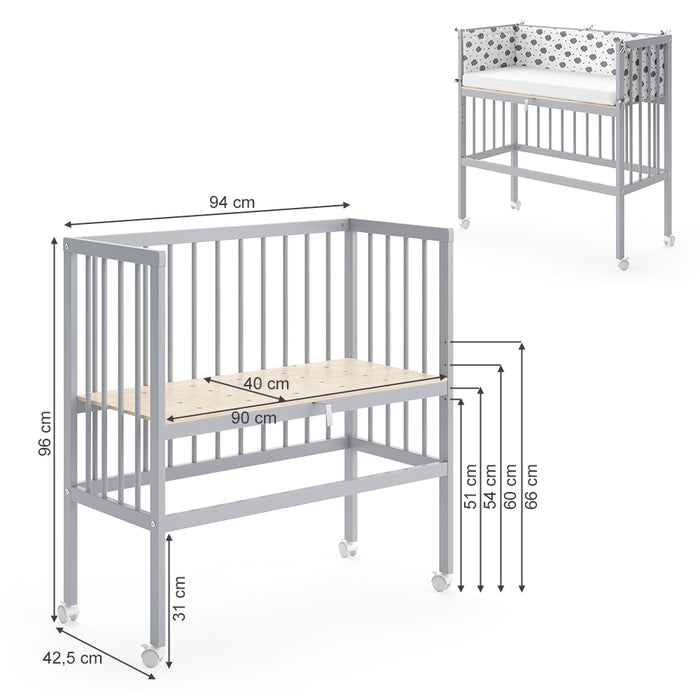 Vitalispa Lettino da attaccare al letto Grigio 94 x 90 cm 1 binario laterale