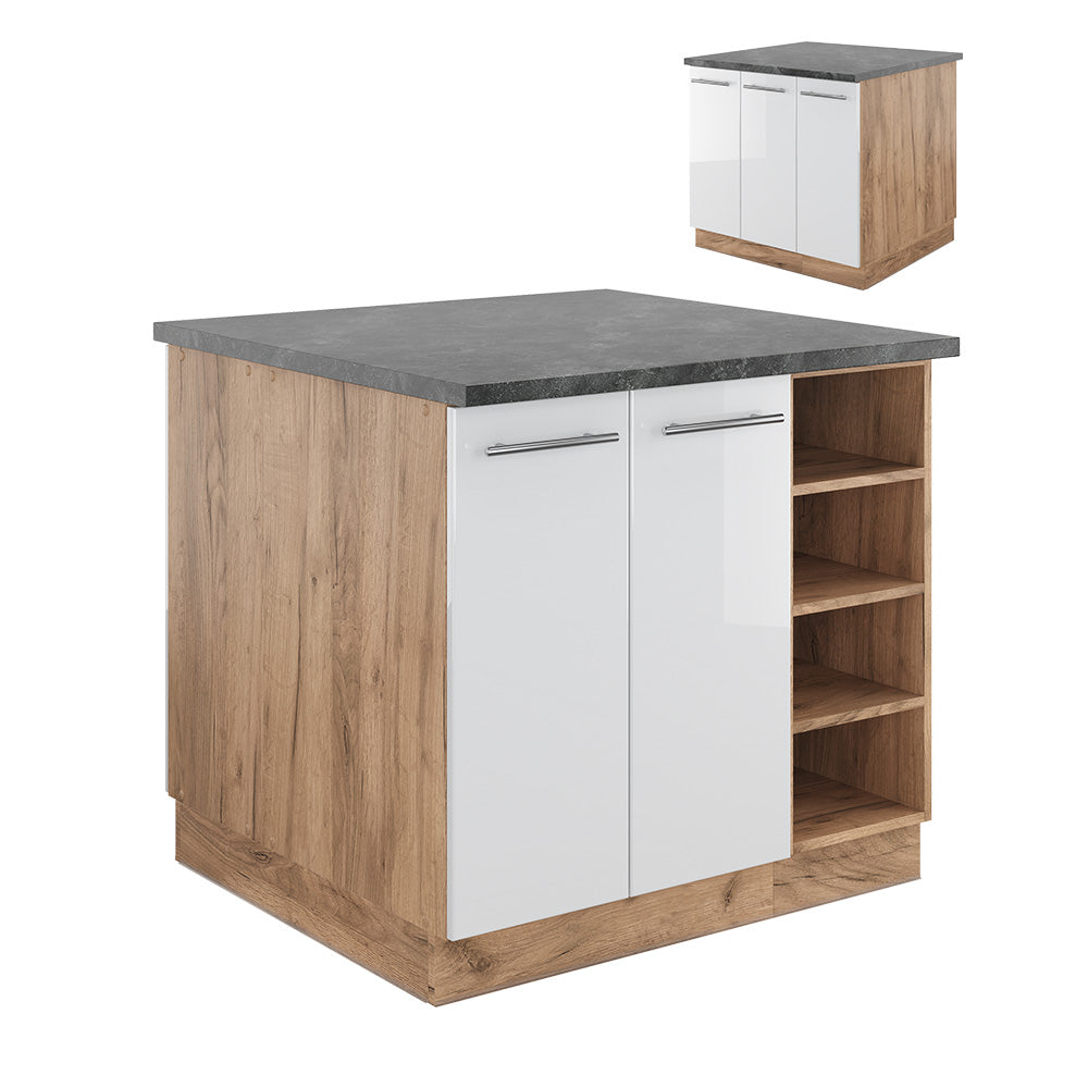 Vicco Isola cucina Bianco lucido/oro power oak 90 cm senza piano di lavoro