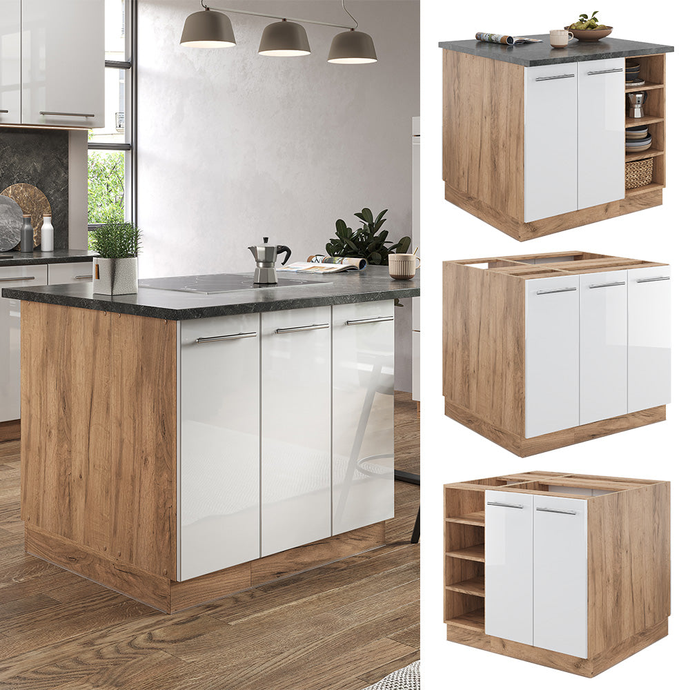 Vicco Isola cucina Bianco lucido/oro power oak 90 cm senza piano di lavoro
