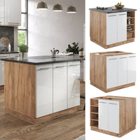 Vicco Isola cucina Bianco lucido/oro power oak 90 cm senza piano di lavoro