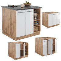 Vicco Isola cucina Bianco lucido/oro power oak 90 cm senza piano di lavoro