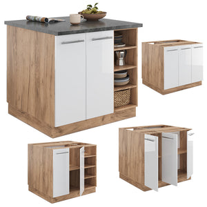 Vicco Isola cucina Bianco lucido/oro power oak 90 cm senza piano di lavoro
