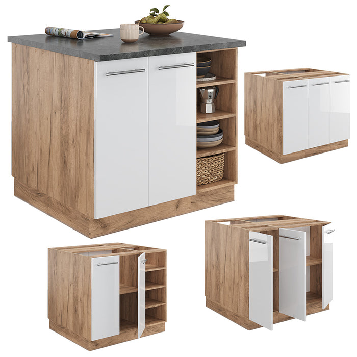 Vicco Isola cucina Bianco lucido/oro power oak 90 cm senza piano di lavoro