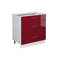 Vicco Cassettiera da bagno Rosso bordeaux lucido 80 x 82 cm con 3 cassetti, senza piano di lavoro