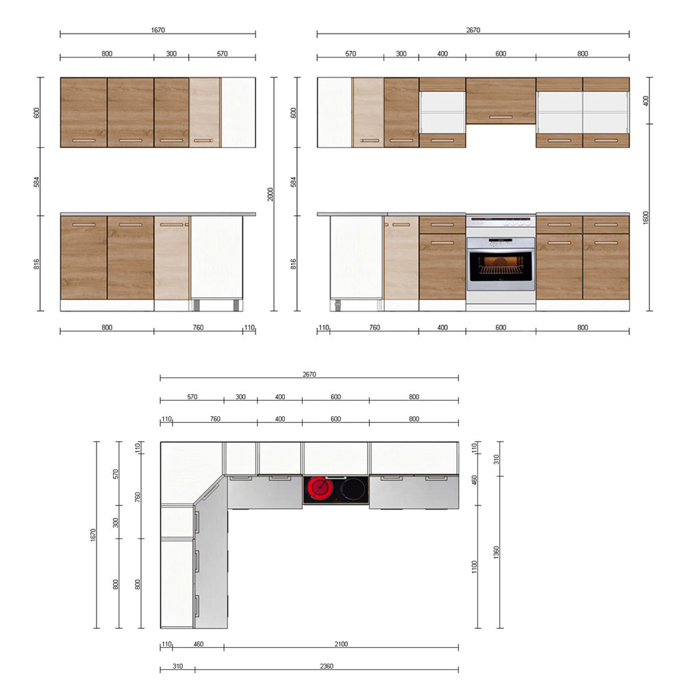 Vicco Cucina angolare completa Antracite/quercia dorata 267 x 167 cm , PL Fantasia nera