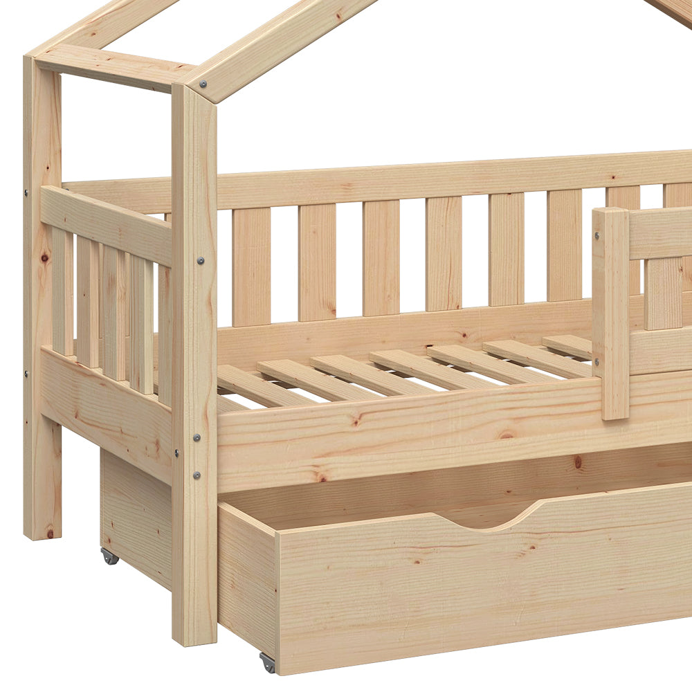 Vitalispa Letto montessori bambini Legno naturale 70x140 cm con cassetto