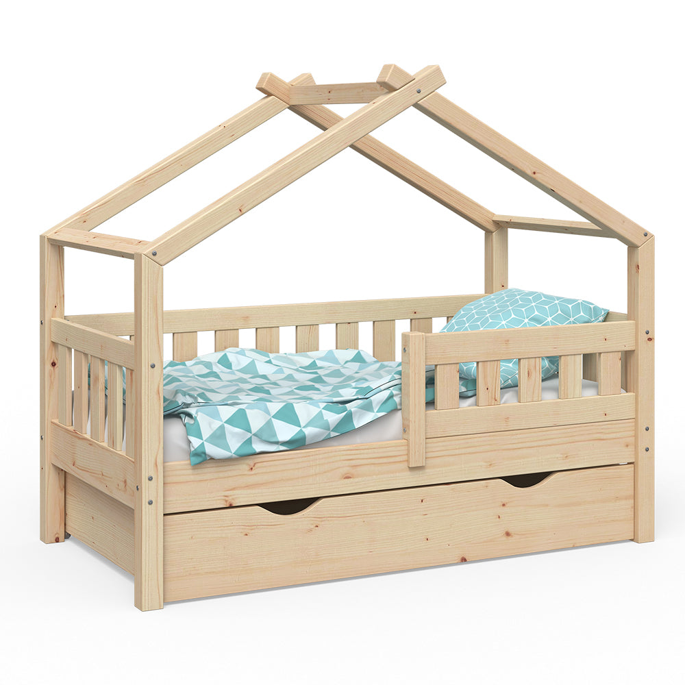 Vitalispa Letto montessori bambini Legno naturale 70x140 cm con cassetto