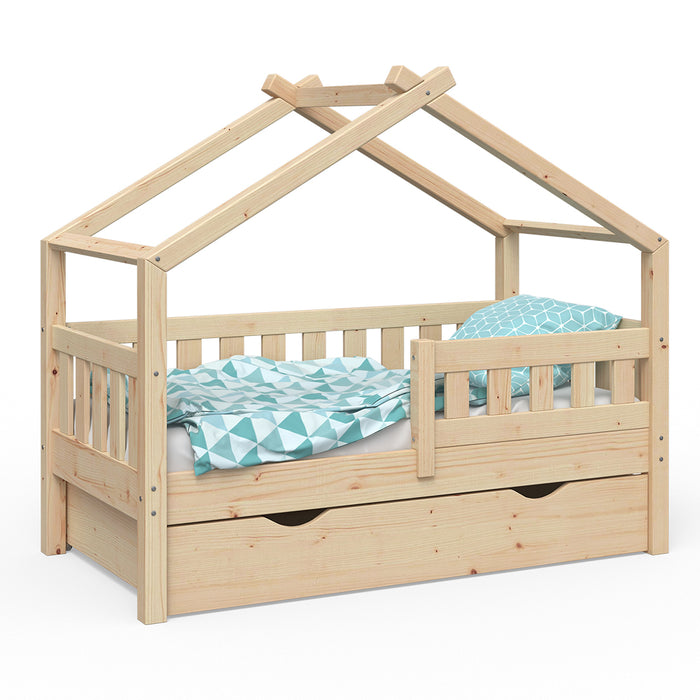 Vitalispa Letto montessori bambini Legno naturale 70x140 cm con cassetto