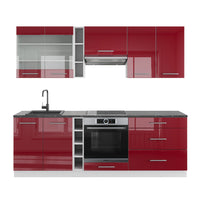 Vicco Cucina componibile Bordeaux lucido/bianco 235 cm senza piano di lavoro