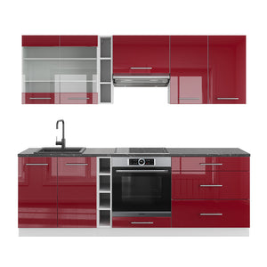 Vicco Cucina componibile Bordeaux lucido/bianco 235 cm senza piano di lavoro