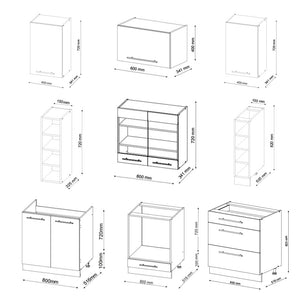 Vicco Cucina componibile Bianco lucido/antracite 235 cm senza piano di lavoro