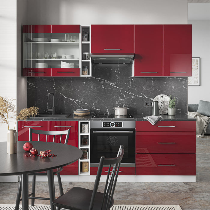 Vicco Cucina componibile Bordeaux lucido/bianco 235 cm , PL Rovere