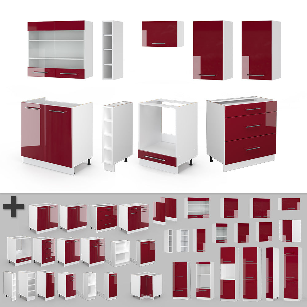 Vicco Cucina componibile Bordeaux lucido/bianco 235 cm senza piano di lavoro