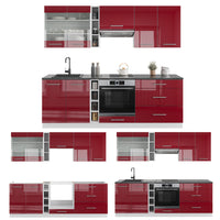 Vicco Cucina componibile Bordeaux lucido/bianco 235 cm senza piano di lavoro