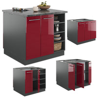 Vicco Isola cucina Bordeaux lucido/antracite 90 cm senza piano di lavoro