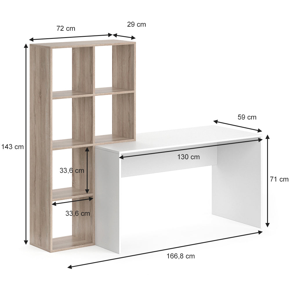 Vicco Scrivania con ripiani Bianco/Sonoma 166.8 x 59 cm