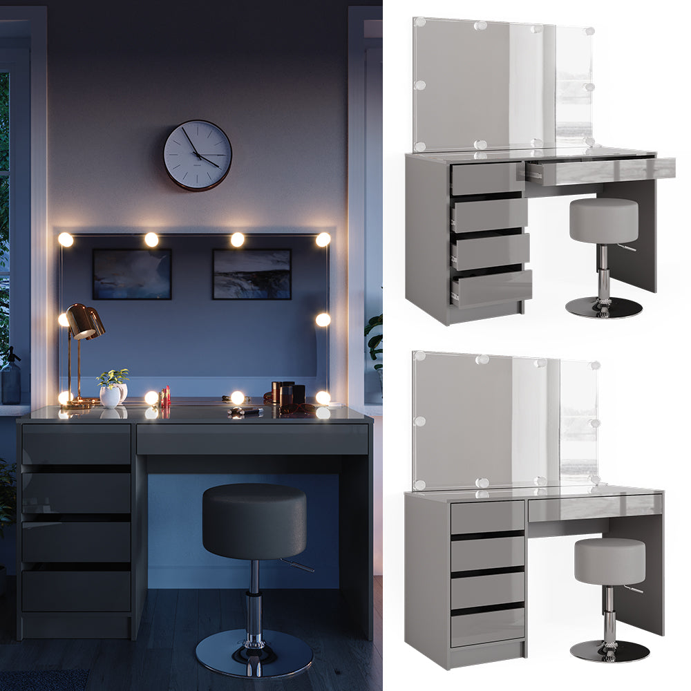 Vicco Tavolo da toeletta Grigio 55 cm con illuminazione a LED e sgabello