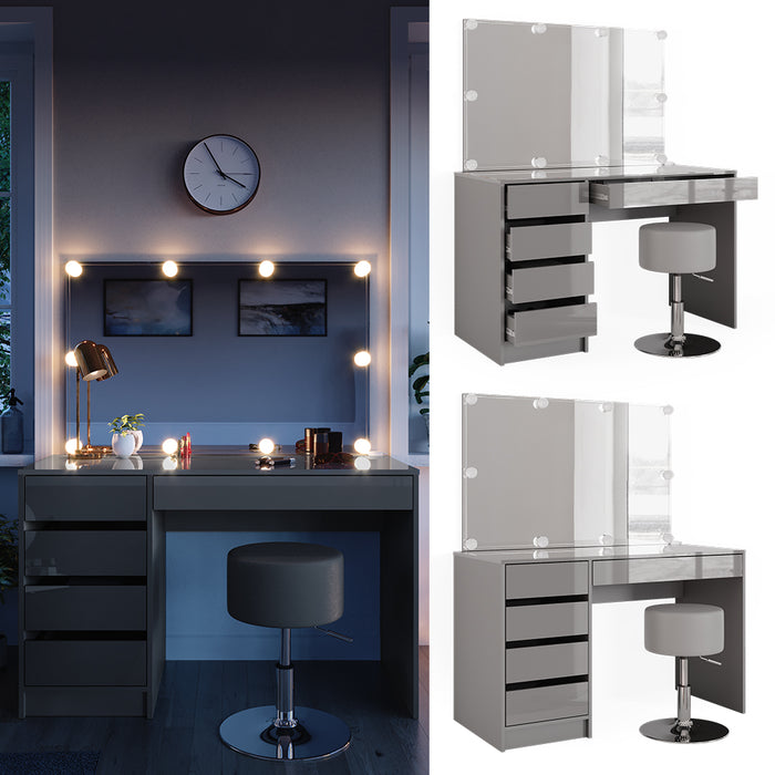 Vicco Tavolo da toeletta Grigio 55 cm con illuminazione a LED e sgabello