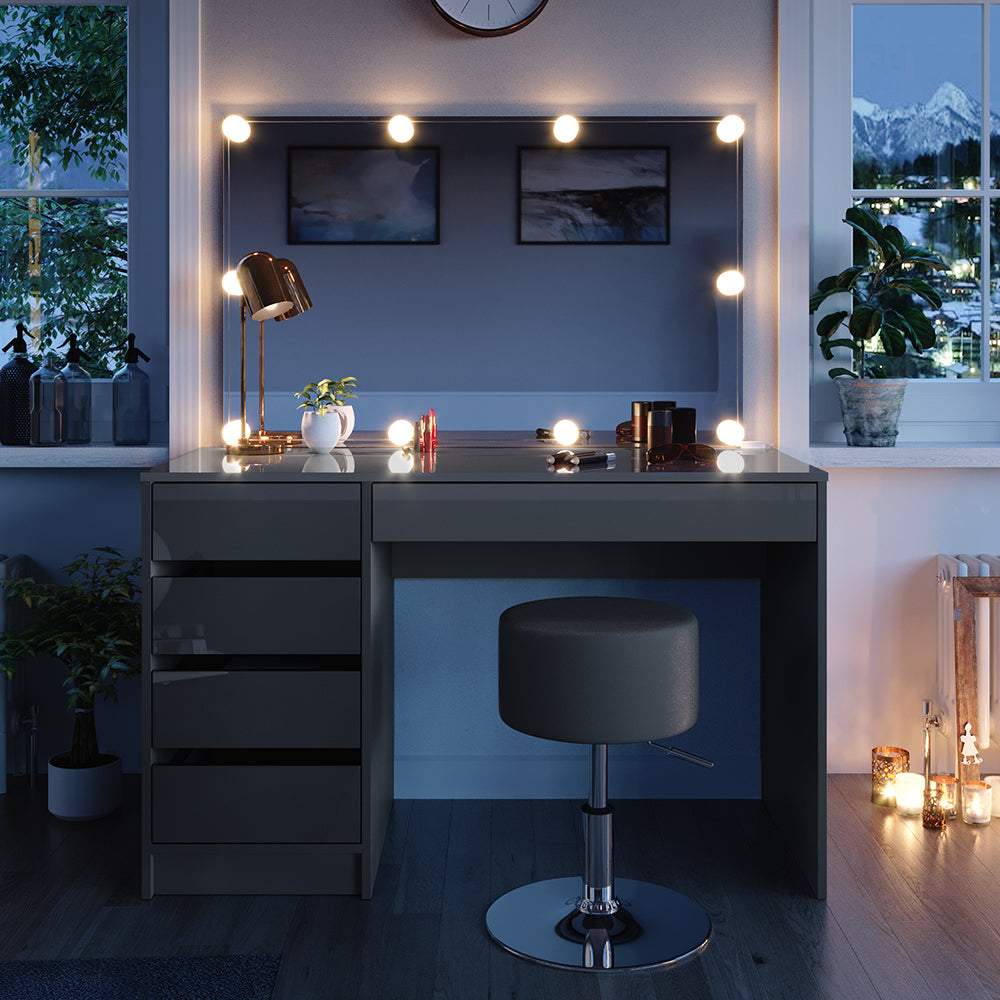 Vicco Tavolo da toeletta Grigio 55 cm con illuminazione a LED e sgabello