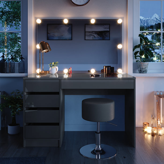 Vicco Tavolo da toeletta Grigio 55 cm con illuminazione a LED e sgabello