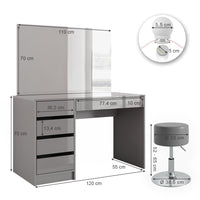 Vicco Tavolo da toeletta Grigio 55 cm con illuminazione a LED e sgabello