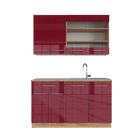 Vicco Cucina completa Bordeaux lucido/rovere dorato 140 cm senza piano di lavoro