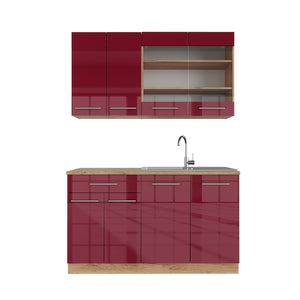 Vicco Cucina completa Bordeaux lucido/rovere dorato 140 cm senza piano di lavoro
