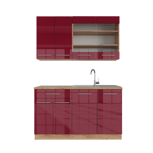 Vicco Cucina completa Bordeaux lucido/rovere dorato 140 cm senza piano di lavoro