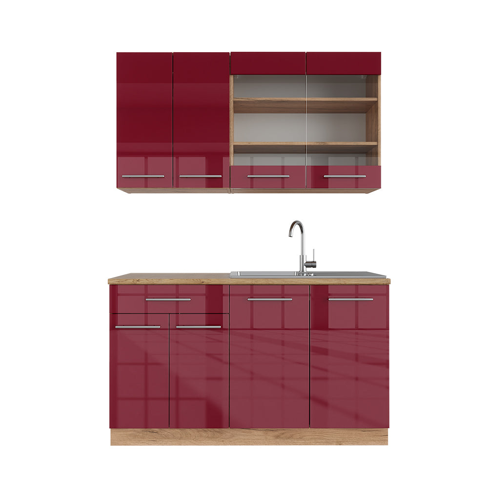 Vicco Cucina completa Bordeaux lucido/rovere dorato 140 cm , PL Rovere