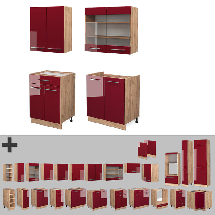 Vicco Cucina completa Bordeaux lucido/rovere dorato 140 cm senza piano di lavoro
