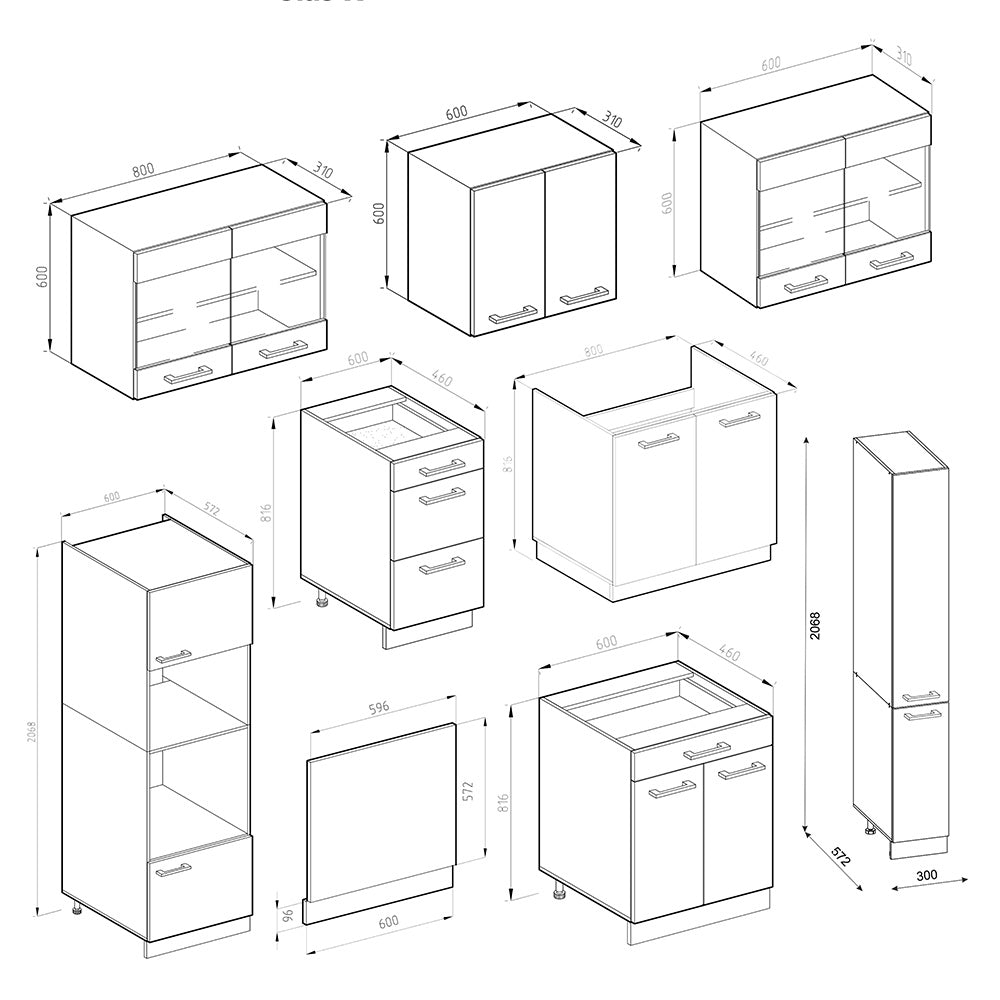 Vicco Cucina componibile Bianco/antracite 350 cm Forma a J, con mobile alto, senza piano di lavoro