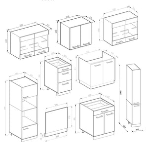 Vicco Cucina componibile Rosso/antracite 350 cm Forma a J, con mobile alto, senza piano di lavoro