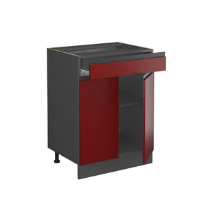 Vicco Mobiletto base per cucina Rosso 60 cm Forma a J, con cassetto, senza piano di lavoro