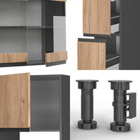 Vicco Cucina componibile Quercia dorata/antracite 350 cm Forma a J, con mobile alto, senza piano di lavoro